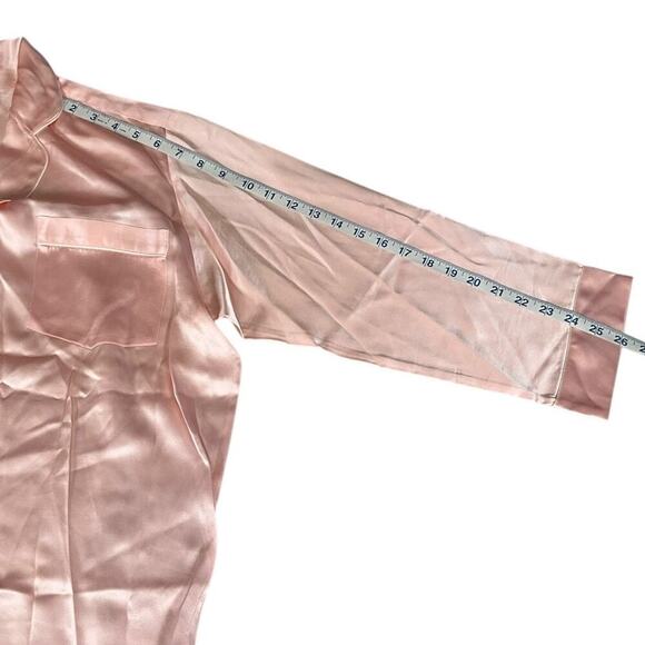 Nordstrom 100% Silk Small Long Back Pajama Top Long Sleeve Baby Pink White Trim - Picture 10 of 13
